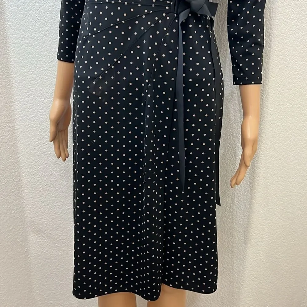 Ann Taylor Loft Woman’s Dress Sz 0 V Neck 3/4 Sleeve Side Wrap Midi Slimming